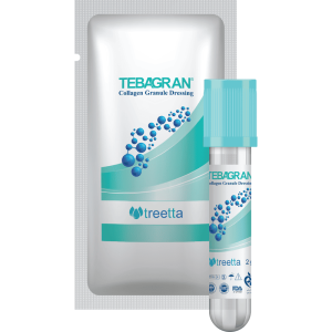 Collagen Granule Dressing – TEBAGRANطباگرن – پانسمان گرانول کلاژن محصول طباگرن از سری محصولات زخم ، گرانول‌های استریل سفیدرنگ متشکل از زیست پلیمرهای فعال بر پایه‌ی کلاژن می‌باشد.
